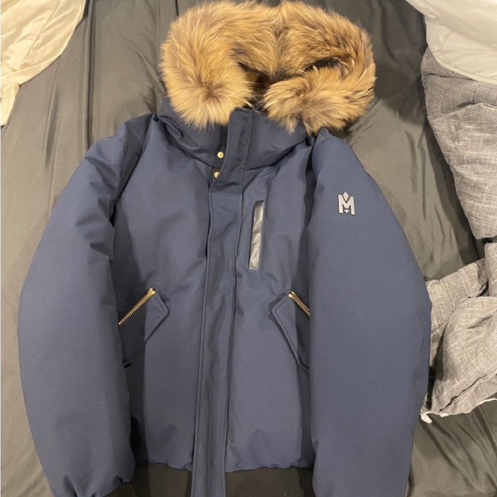 Mackage Blue Jacket with Fur Trim